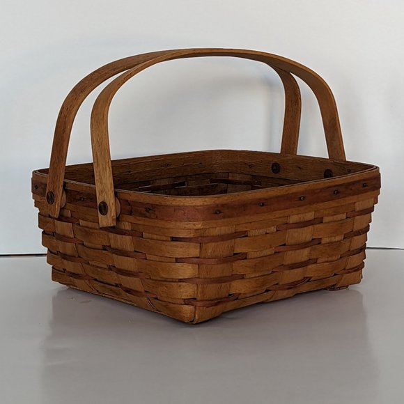 Longaberger Vintage Brown and Red Basket with Wood Handles 10 x 10 x 4 Handmade - Picture 3 of 7